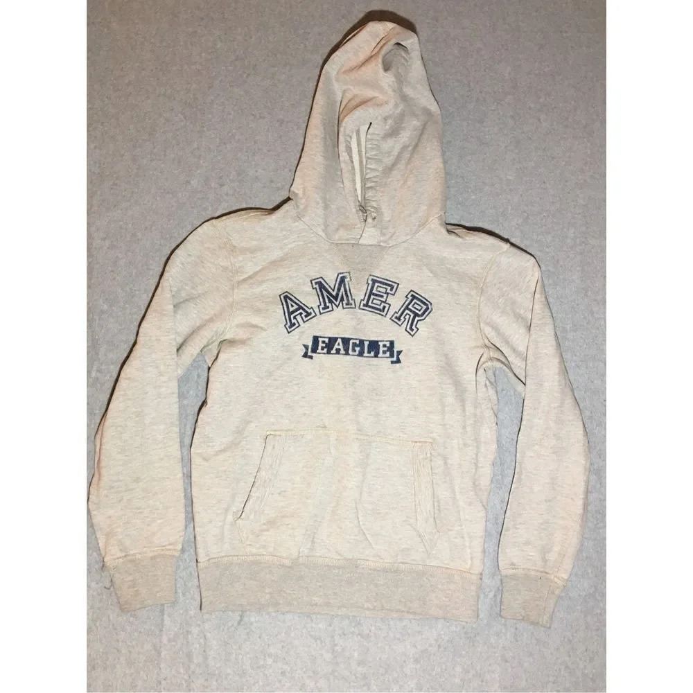 Womens American Eagle Hoodie Size XS Grey Logo Casual Winter Warm Trendy